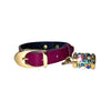 XS 7"-14" Purple Patent Italian Leather Collar/Custom Gold Italian Hardware With Swarovski Crystal Charm