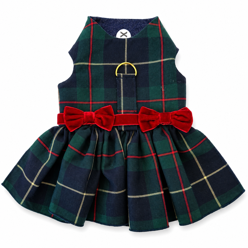 Heads or Tails Pup Green Plaid Dog Dress