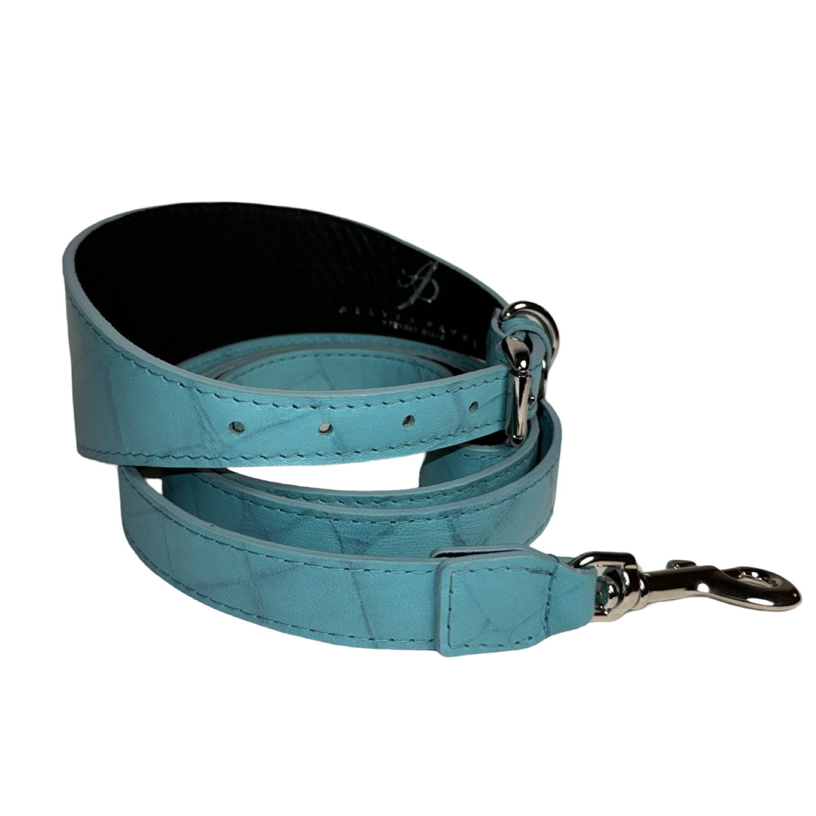 Allysa Payne The Tiffany Collection Turquoise Blue Embossed Croc Italian Leather 3-Inch Wide Style Dog Collar, With Silver Hardware