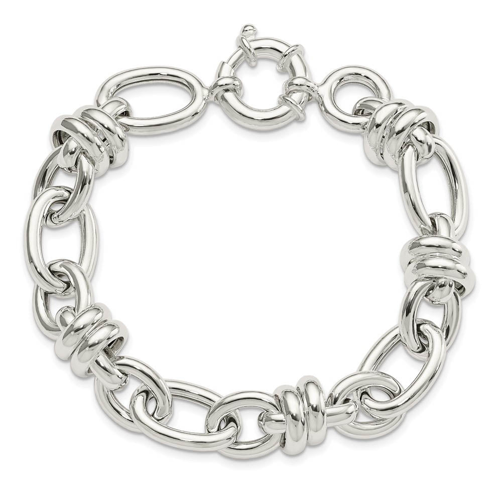13.5mm Sterling Silver Hollow Fancy Link Chain Bracelet, 8.5 Inch