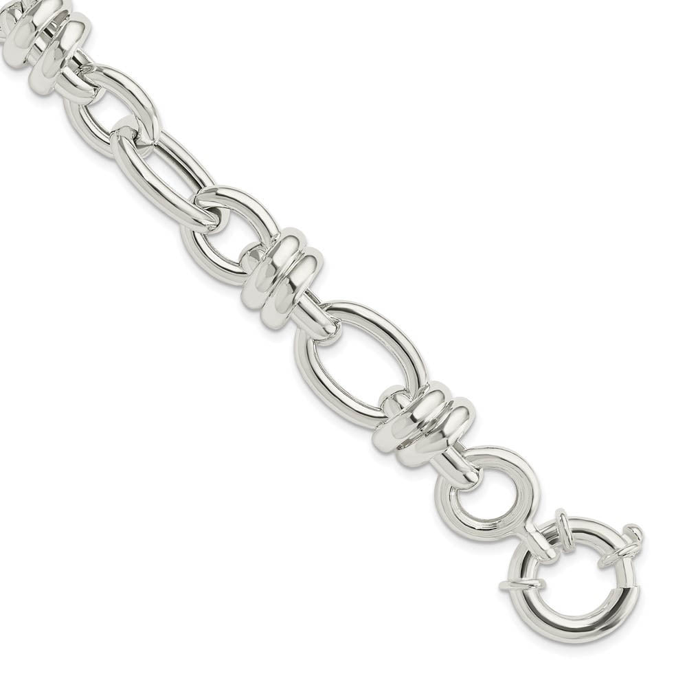 13.5mm Sterling Silver Hollow Fancy Link Chain Bracelet, 8.5 Inch