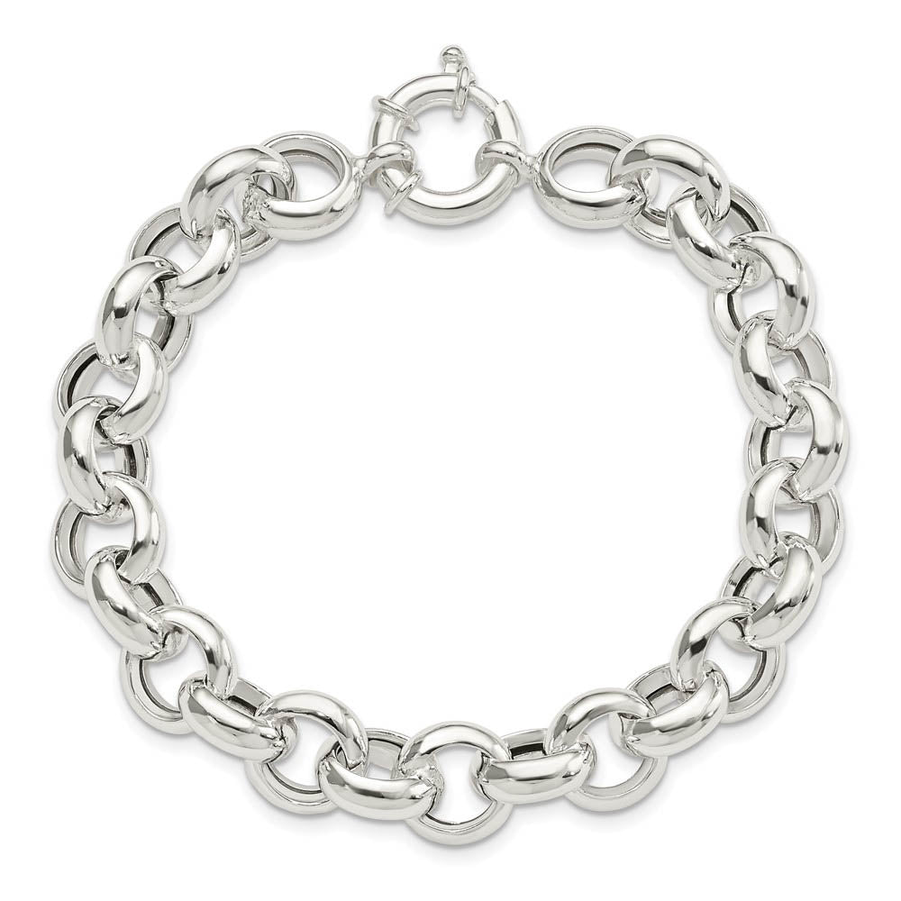 11.5mm Sterling Silver Hollow Rolo Chain Bracelet, 8 Inch