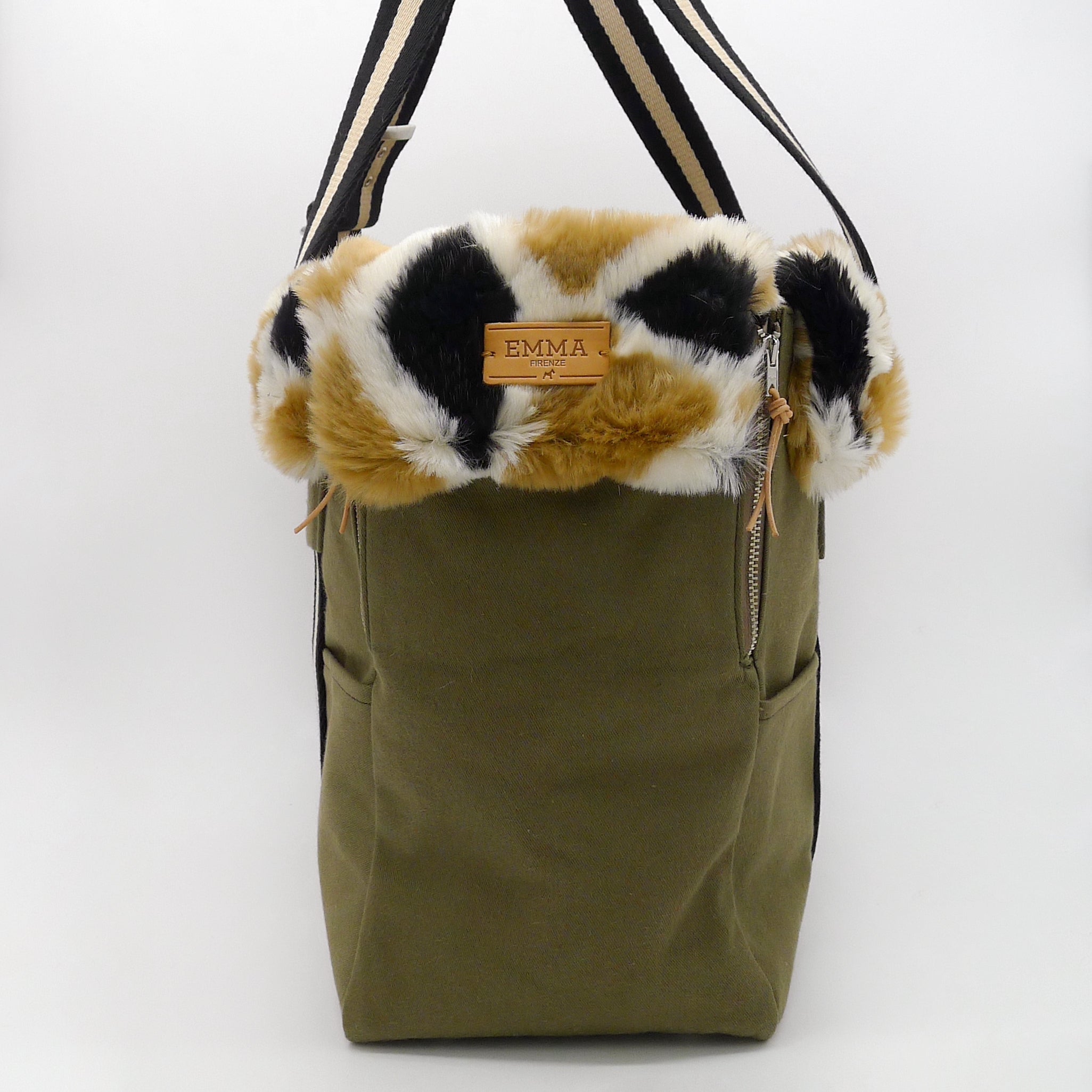 Durable Green Canvas Pet Carrier with Eco-fur Interior