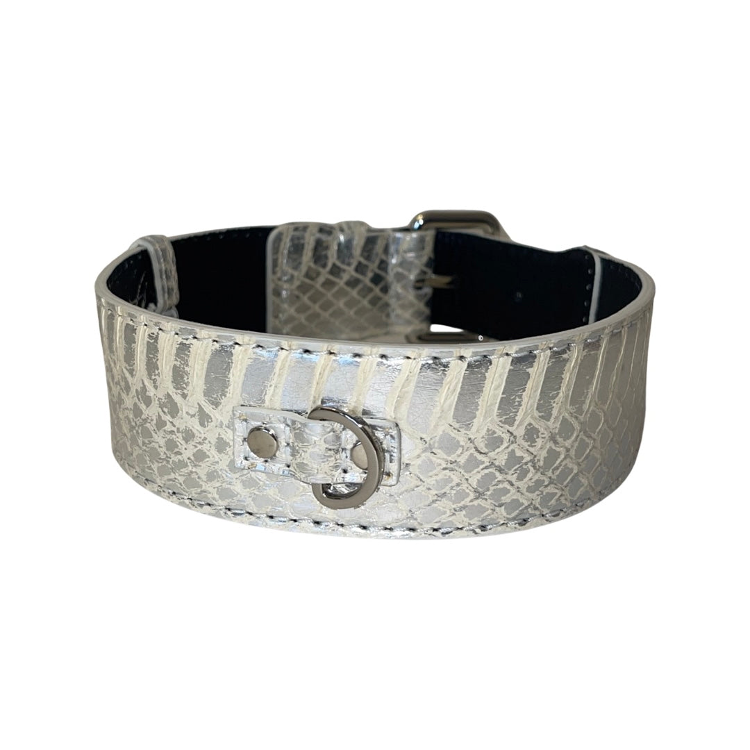 Allysa Payne Silver Snake Classic Dog Collar With Silver Classic Hardware