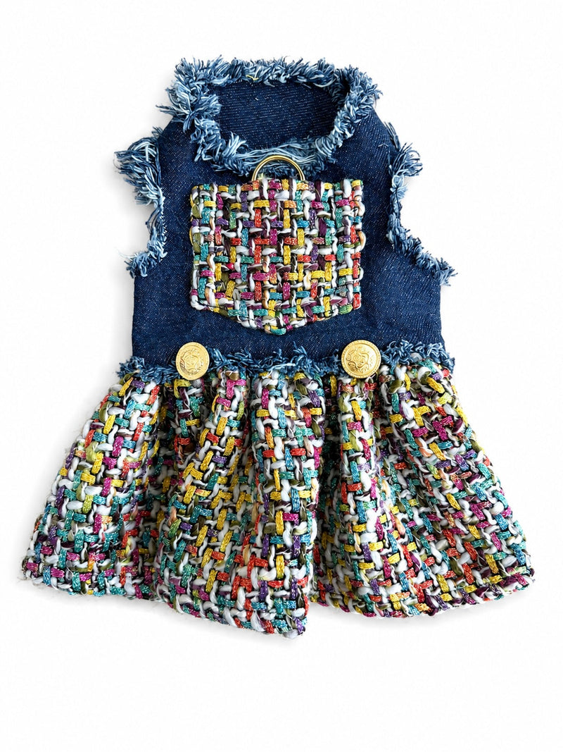 Heads or Tails Pup Denim & Tweed Couture Dog Dress