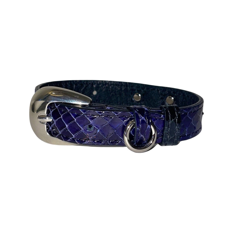 XS/S 7"-14" Navy Blue Custom Snake Collar/Custom Silver Oval Italian Hardware