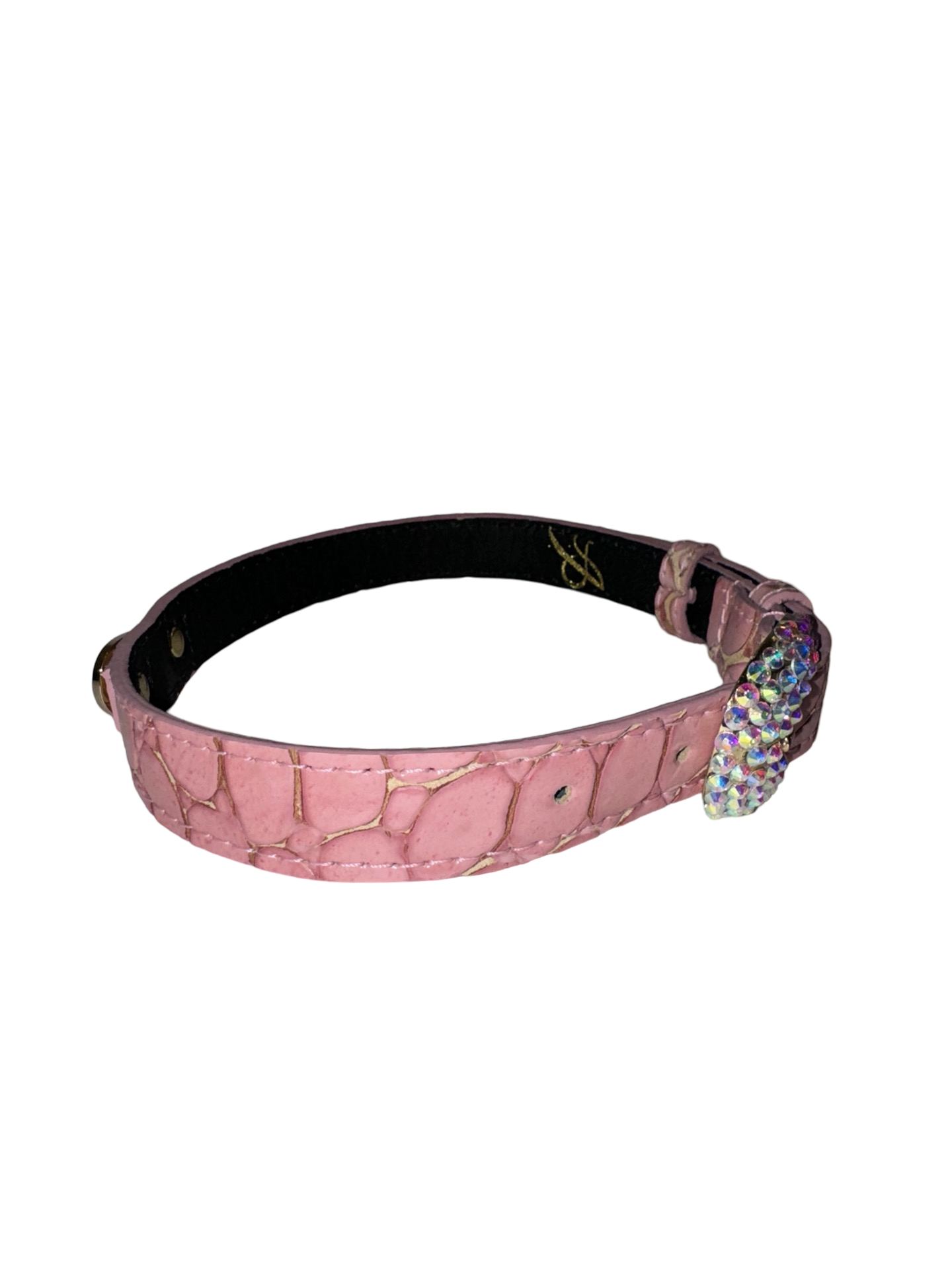 Allysa Payne Soft Pink Embossed Croc Italian Leather Dog Collar