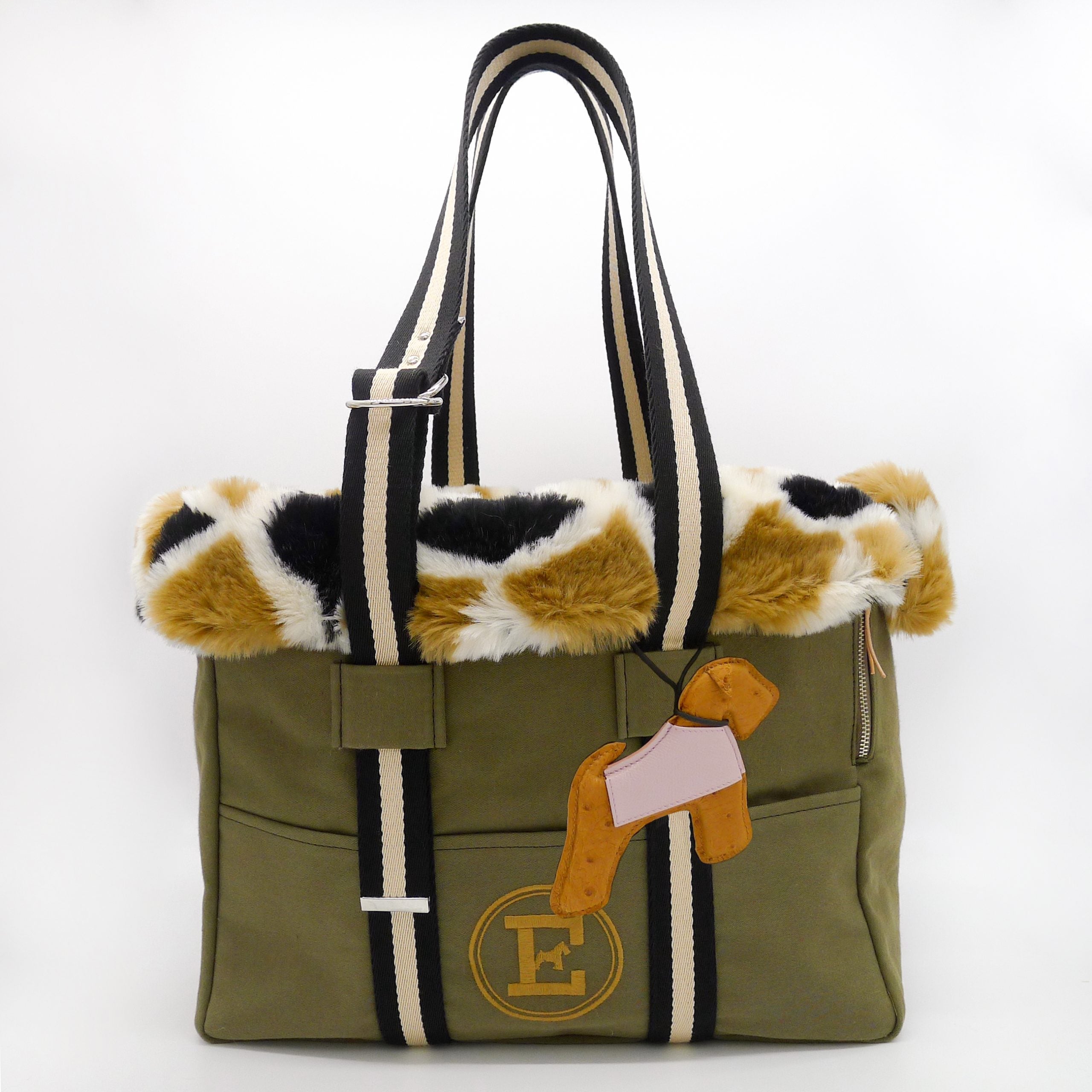 Durable Green Canvas Pet Carrier with Eco-fur Interior