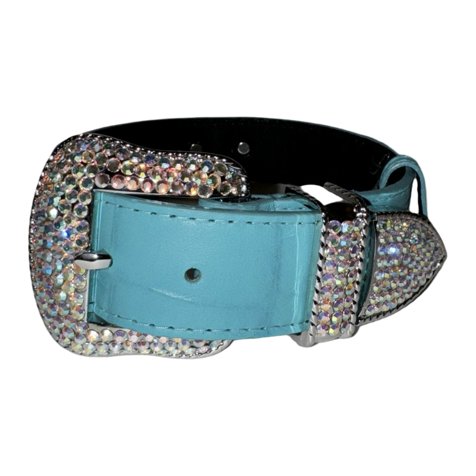 Allysa Payne The Tiffany Collection Turquoise Blue Embossed Croc Italian Leather/Custom Silver Swarovski Crystal Hardware Dog Collar