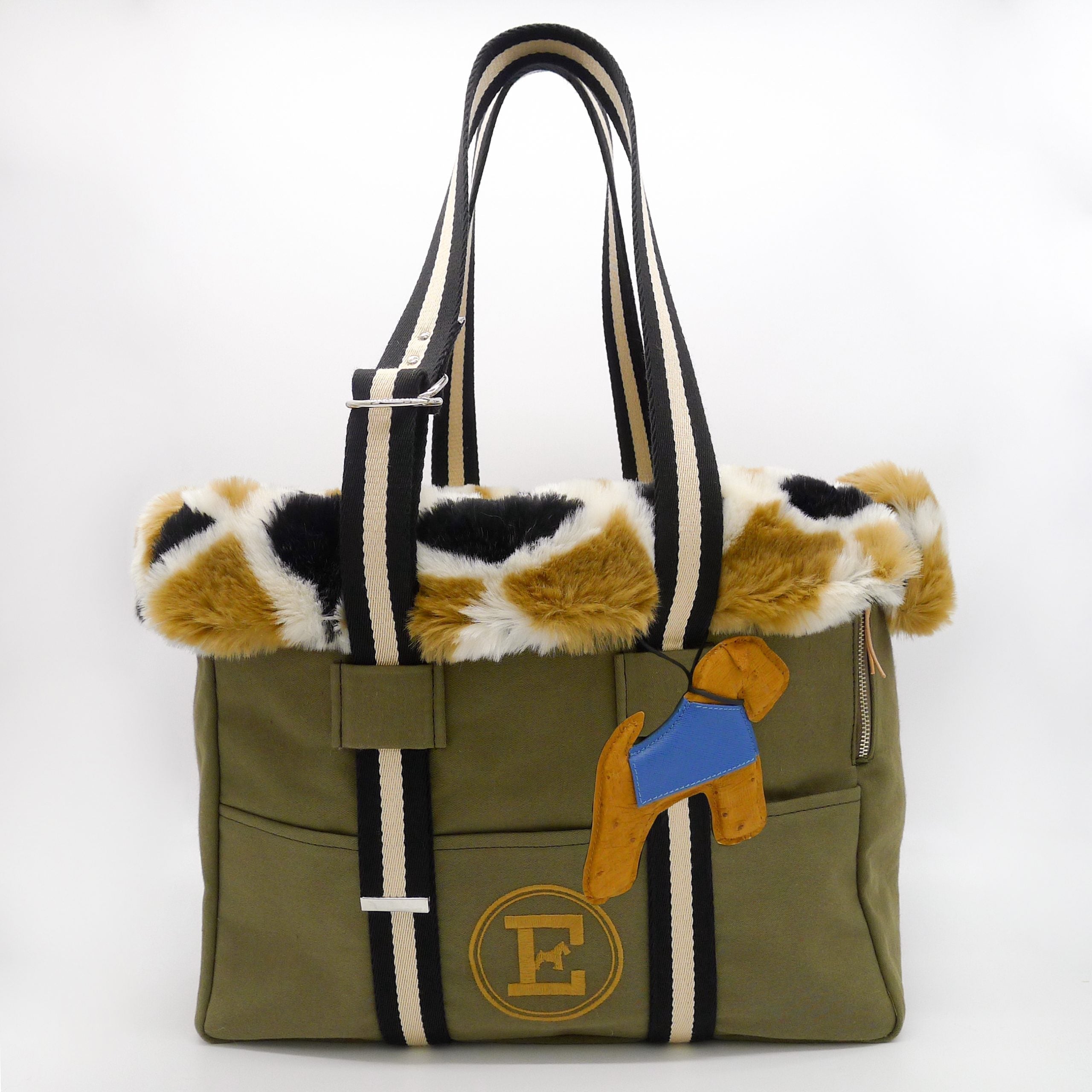 Durable Green Canvas Pet Carrier with Eco-fur Interior