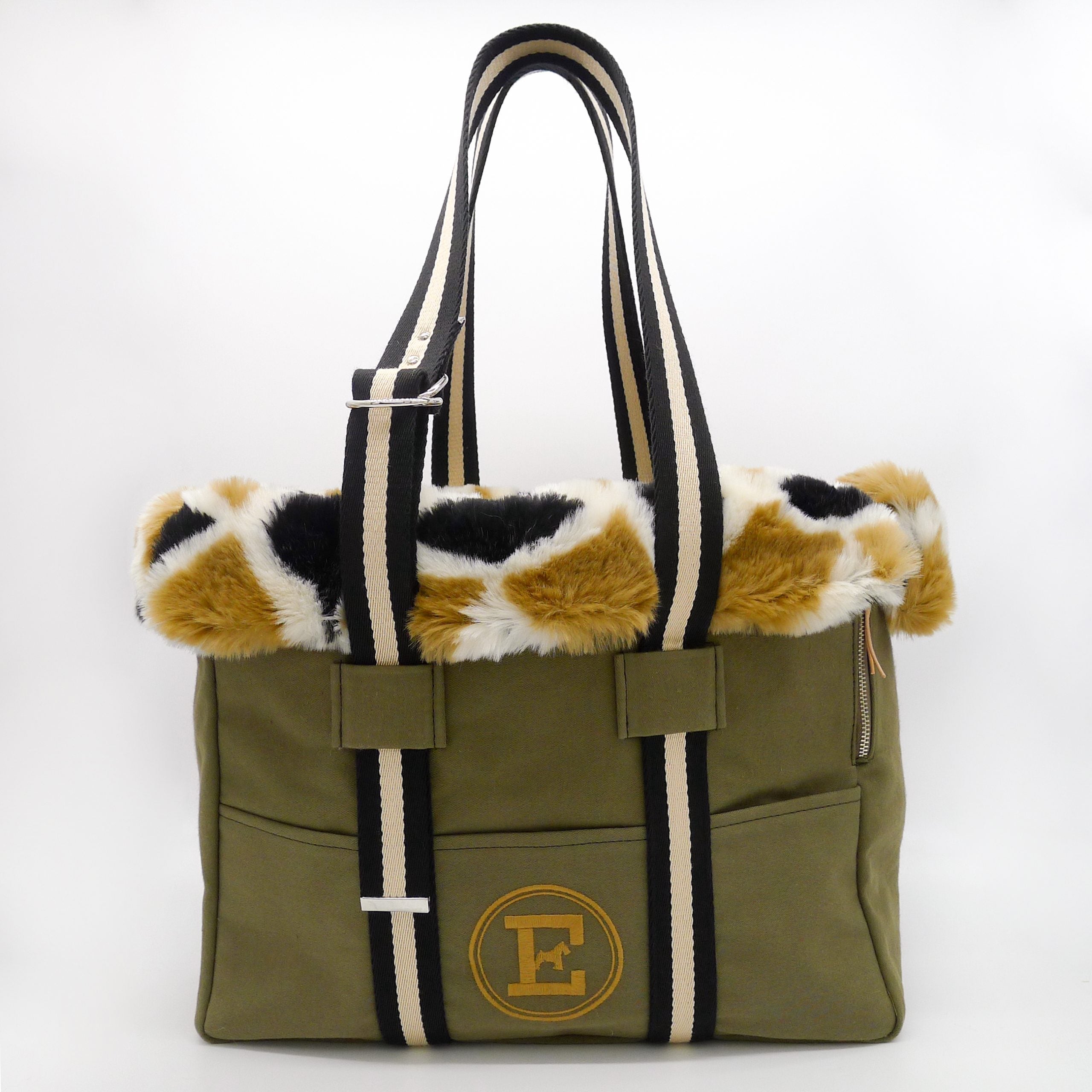 Durable Green Canvas Pet Carrier with Eco-fur Interior