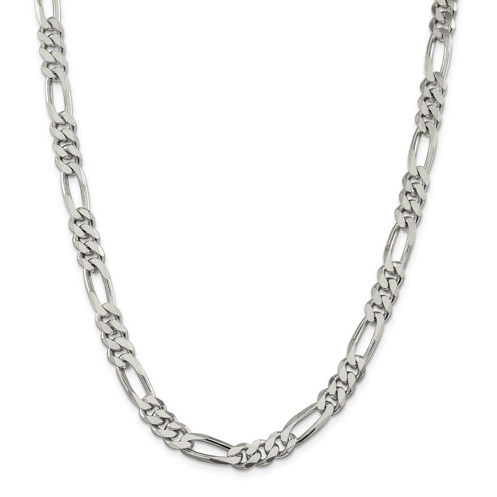 Mens 8mm Sterling Silver, Solid Figaro Chain Necklace