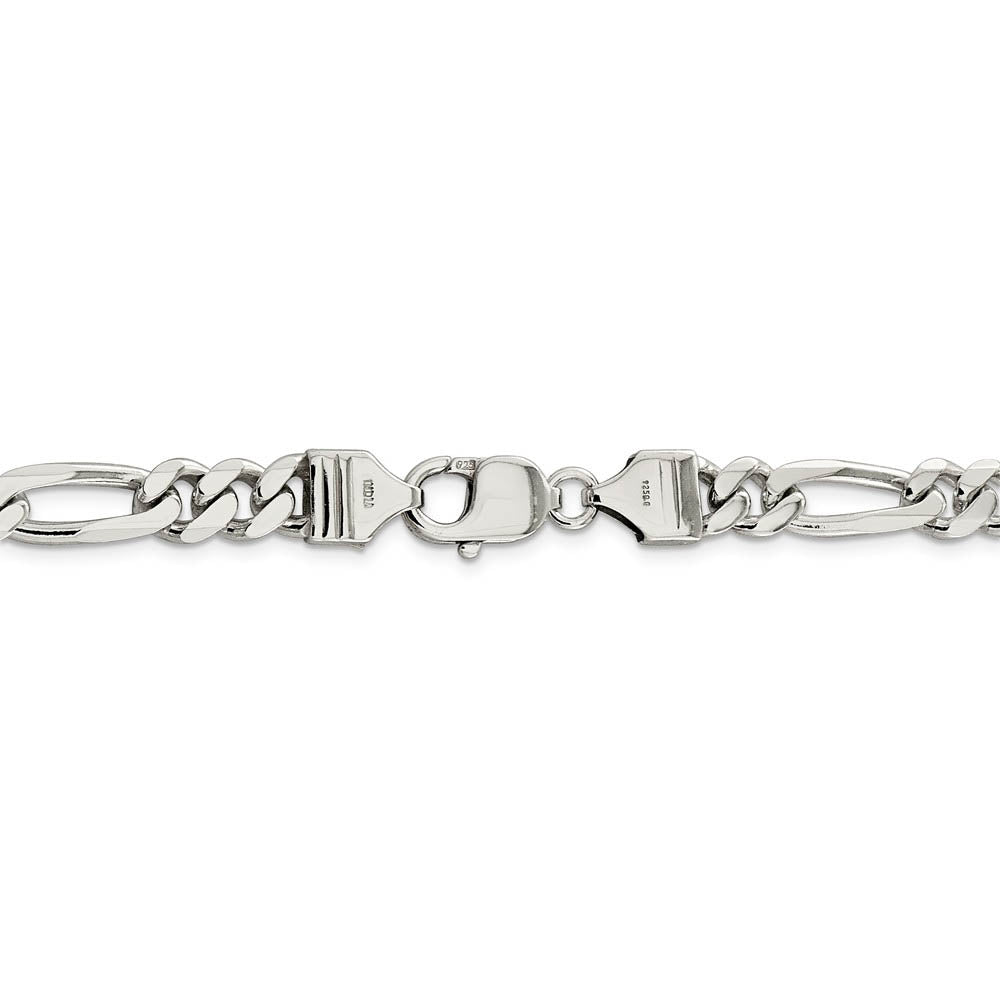 Mens 8mm Sterling Silver, Solid Figaro Chain Necklace