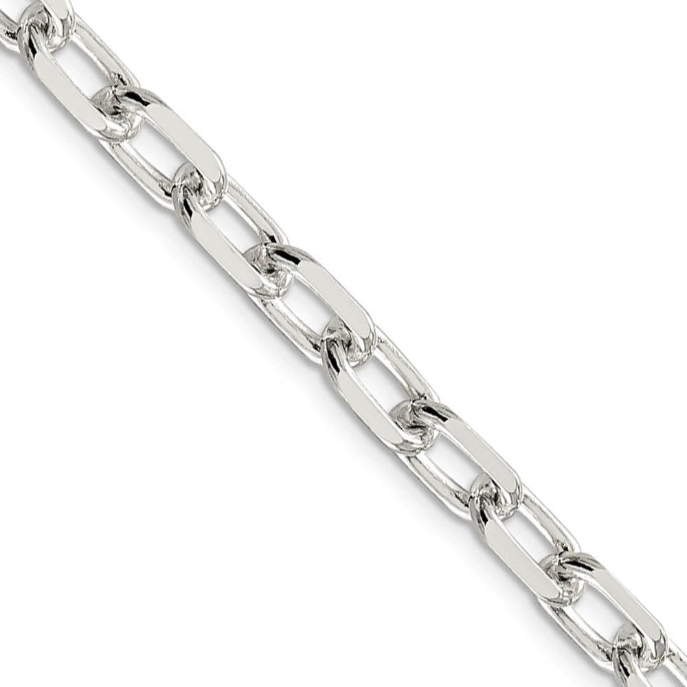 Mens 7.5mm Sterling Silver D/C Solid Elongated Cable Chain Necklace