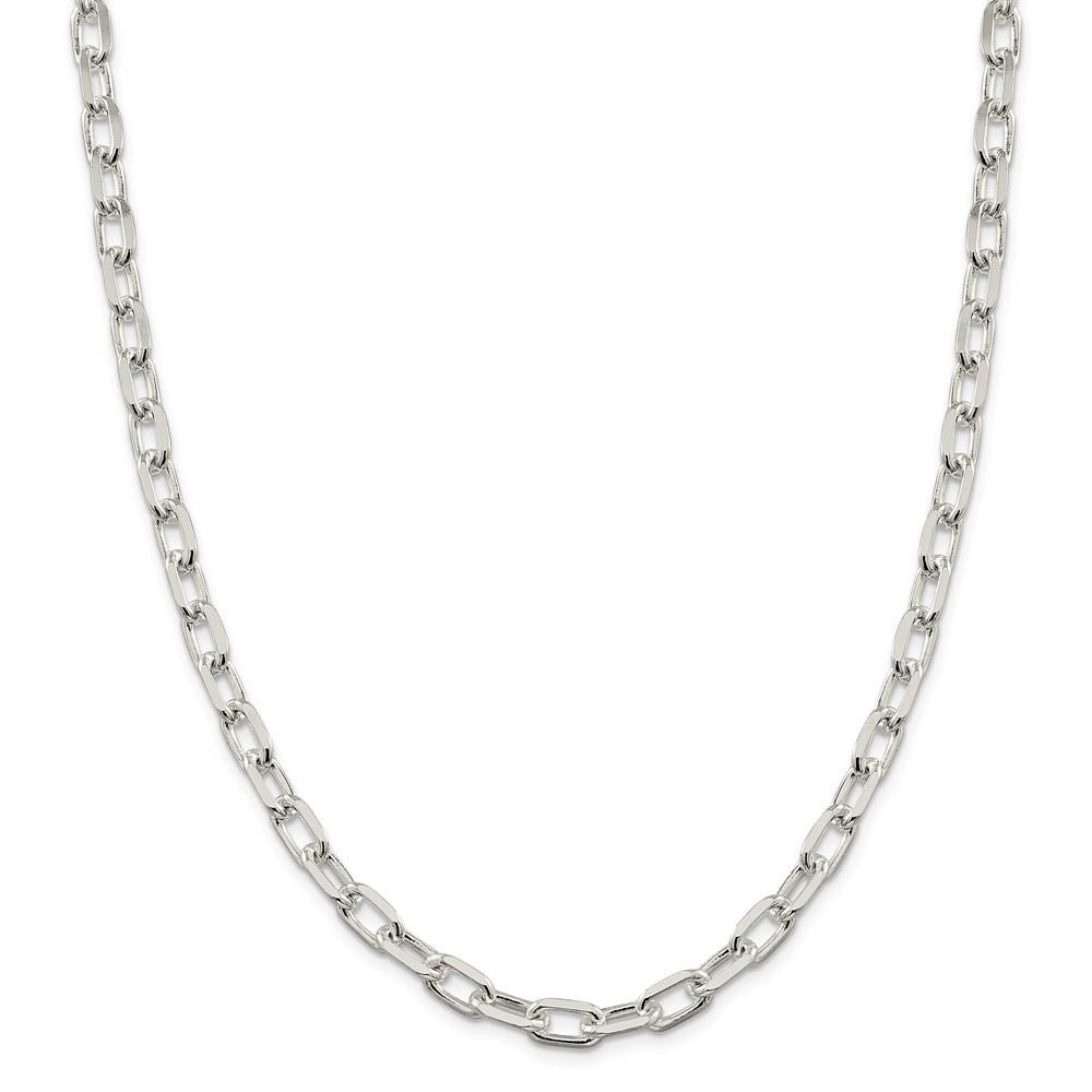 Mens 7.5mm Sterling Silver D/C Solid Elongated Cable Chain Necklace