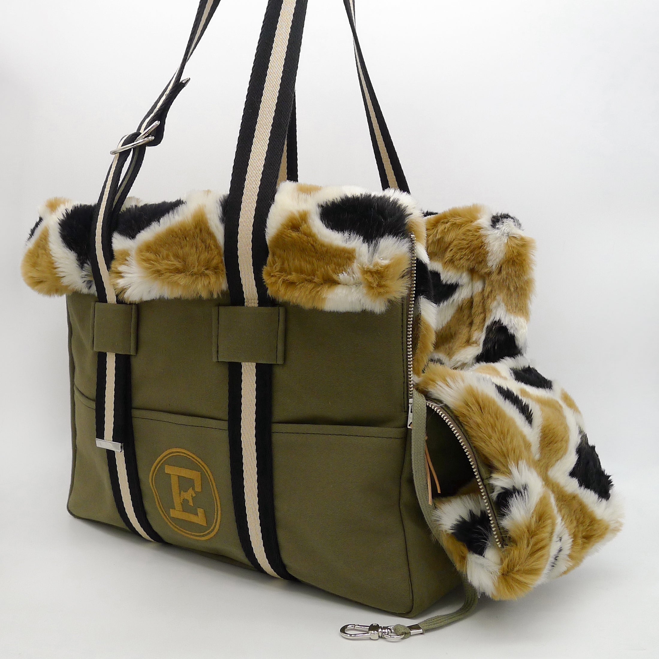 Durable Green Canvas Pet Carrier with Eco-fur Interior