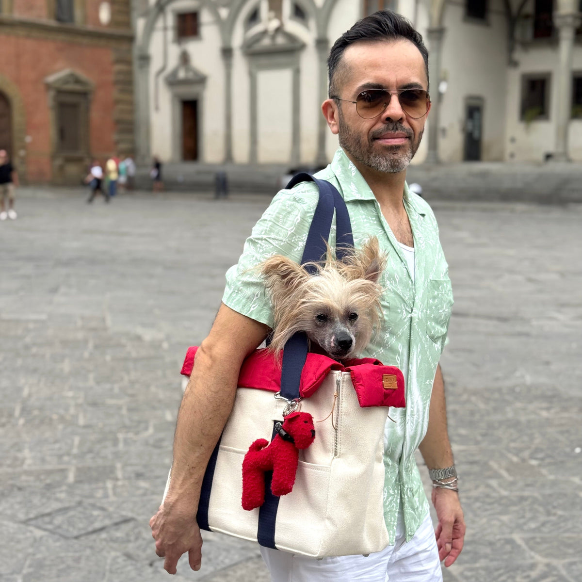 Canvas & Cherry: Luxury Dog Carrier with Casentino Wool Detail