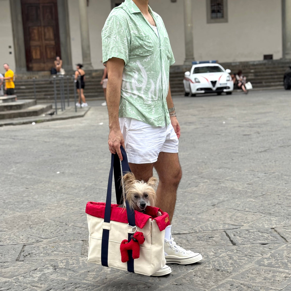 Canvas & Cherry: Luxury Dog Carrier with Casentino Wool Detail