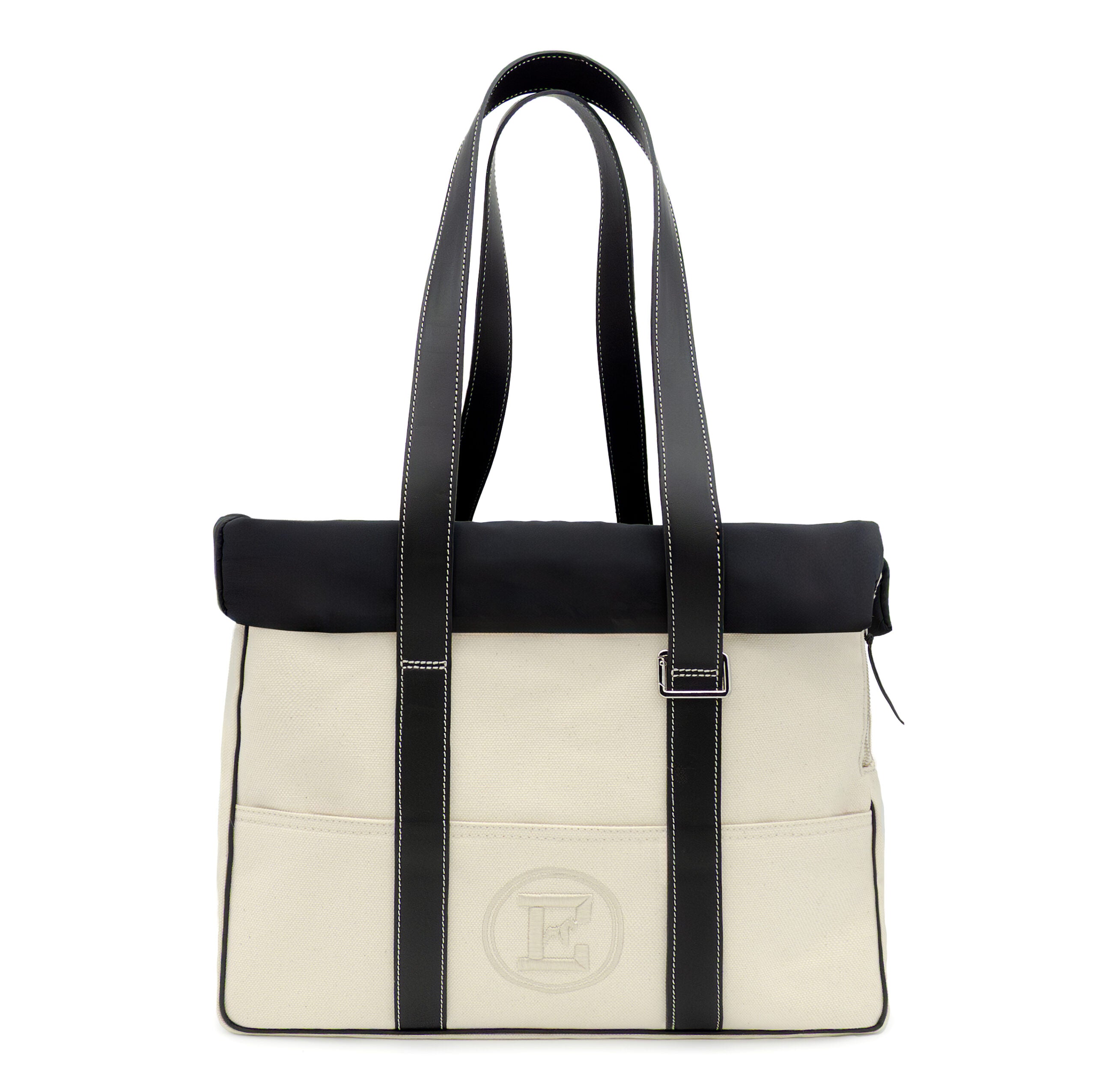 Canvas & Black Leather Luxury Dog Carrier | Handcrafted in Italy