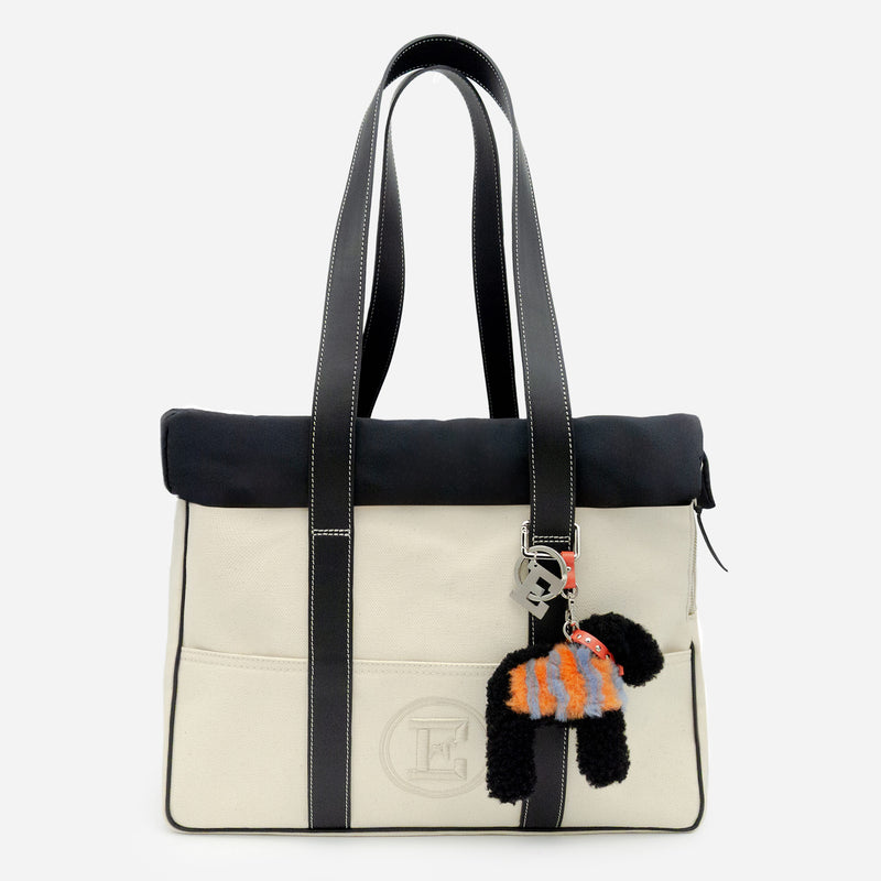 Canvas & Black Leather Luxury Dog Carrier | Handcrafted in Italy