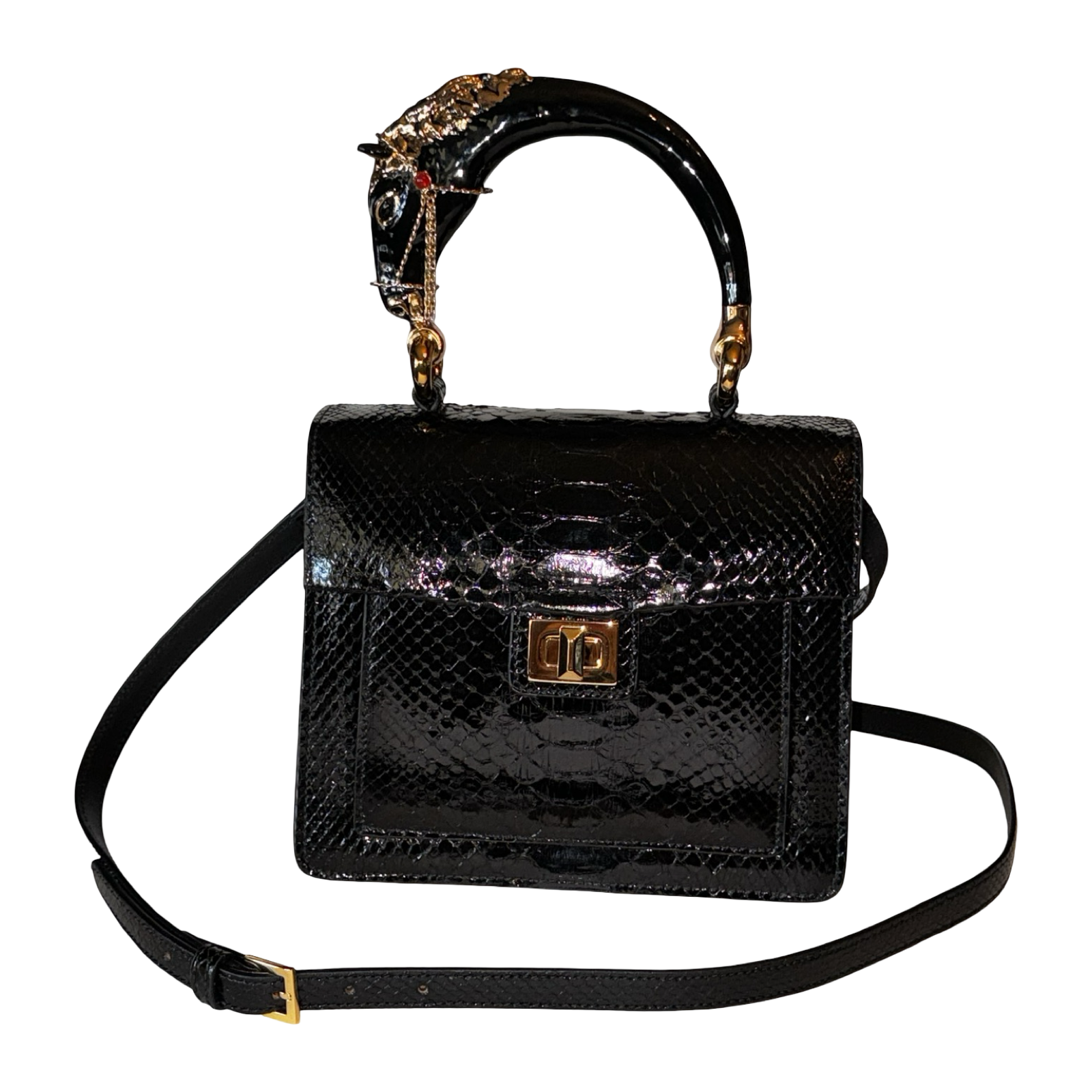 Allysa Payne Devon Horse Handle Handbag Authentic Black Python