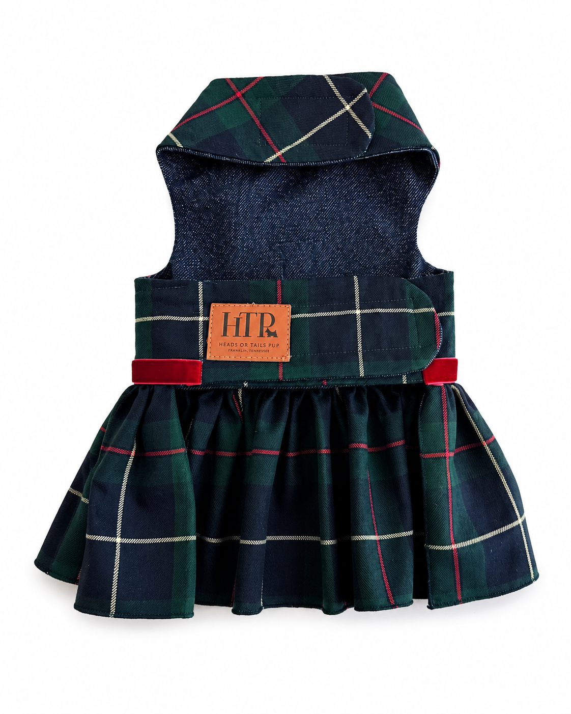 Heads or Tails Pup Green Plaid Dog Dress