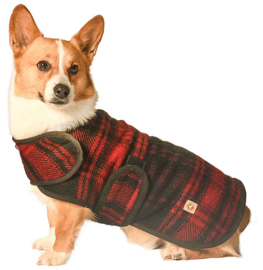 Chilly Dog Black & Red Plaid Fleece-Lined Wool Dog Blanket Coat