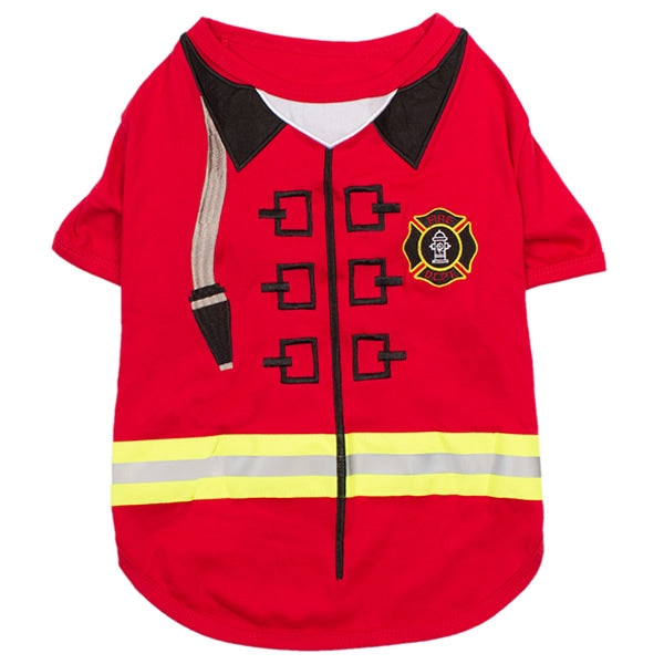 Parisian Pet Fire-Barker Halloween Costume for Dogs & Cats – Firefighter Dog Costume, Pet Halloween Outfit, Red and Yellow