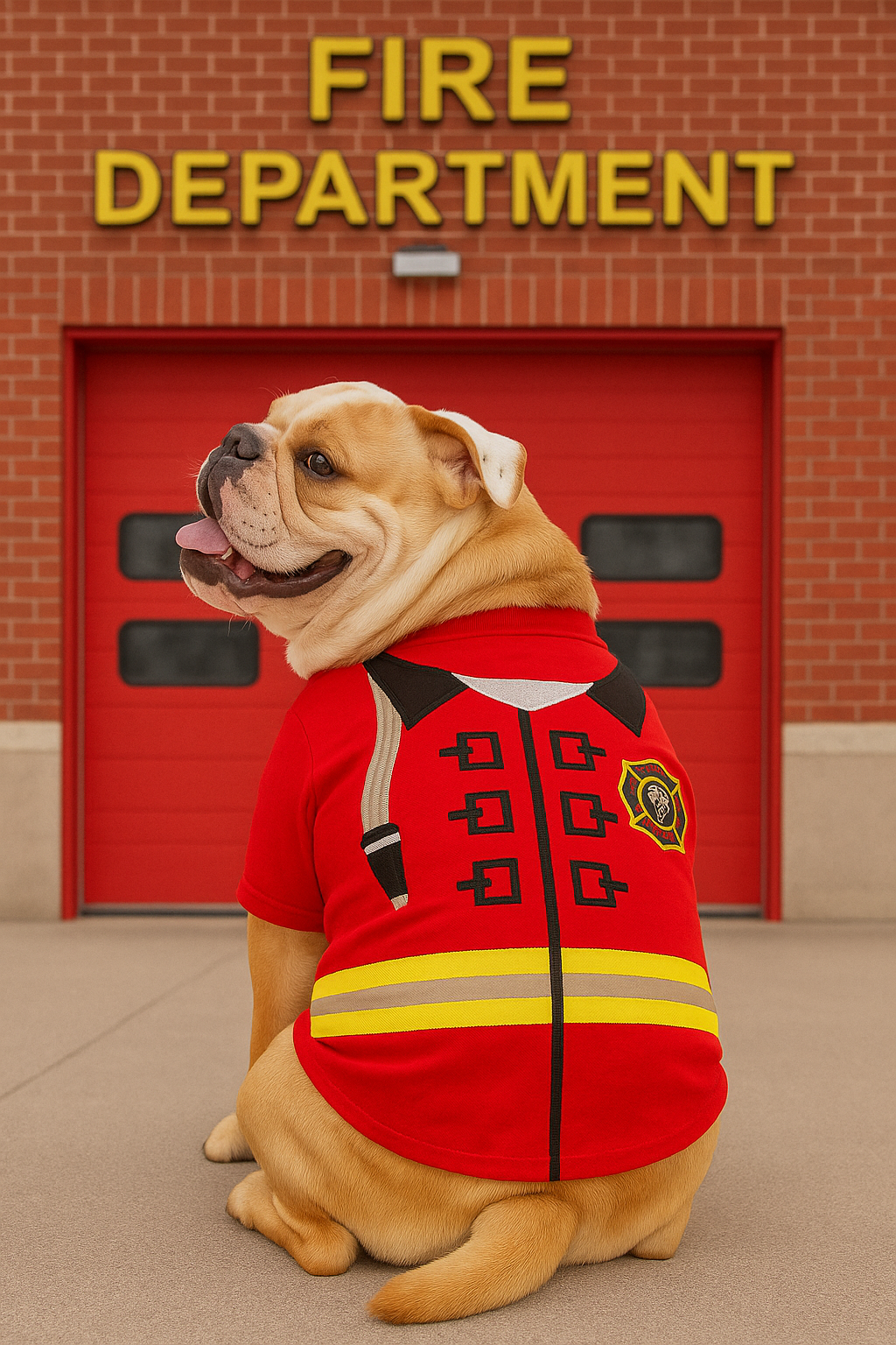 Parisian Pet Fire-Barker Halloween Costume for Dogs & Cats  Firefighter Dog Costume, Pet Halloween Outfit, Red and Yellow