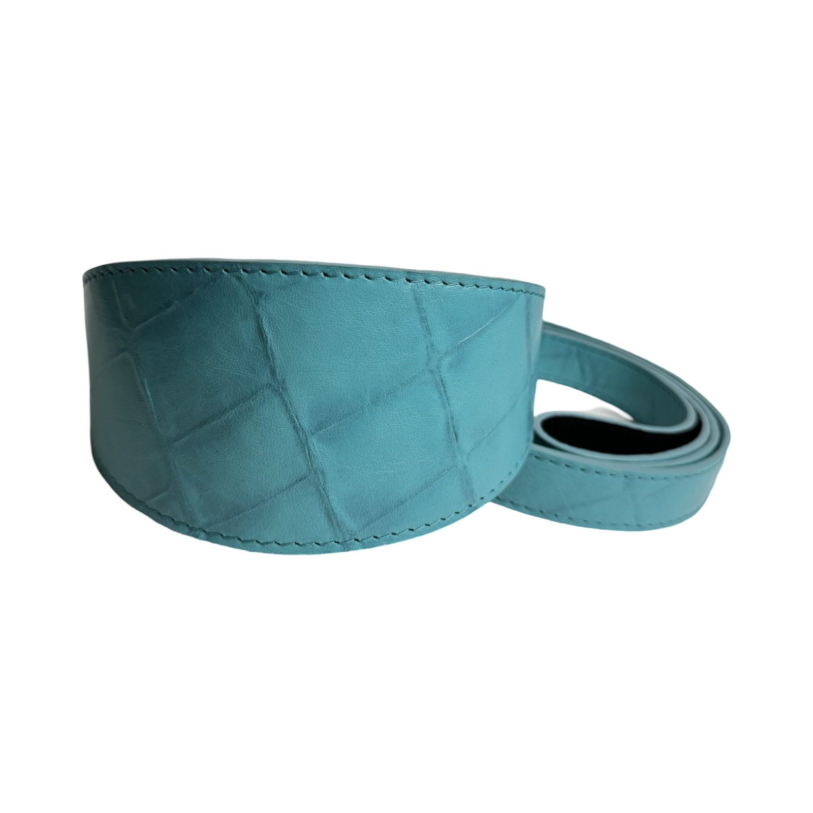 Allysa Payne The Tiffany Collection Turquoise Blue Embossed Croc Italian Leather 3-Inch Wide Style Dog Collar, With Silver Hardware