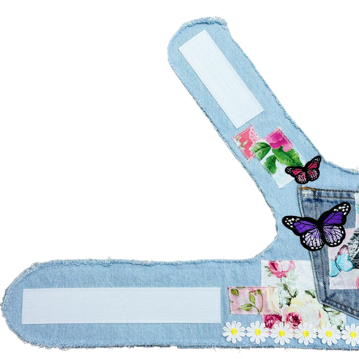 Heads or Tails Pup Floral Patchwork Denim Dog Harness