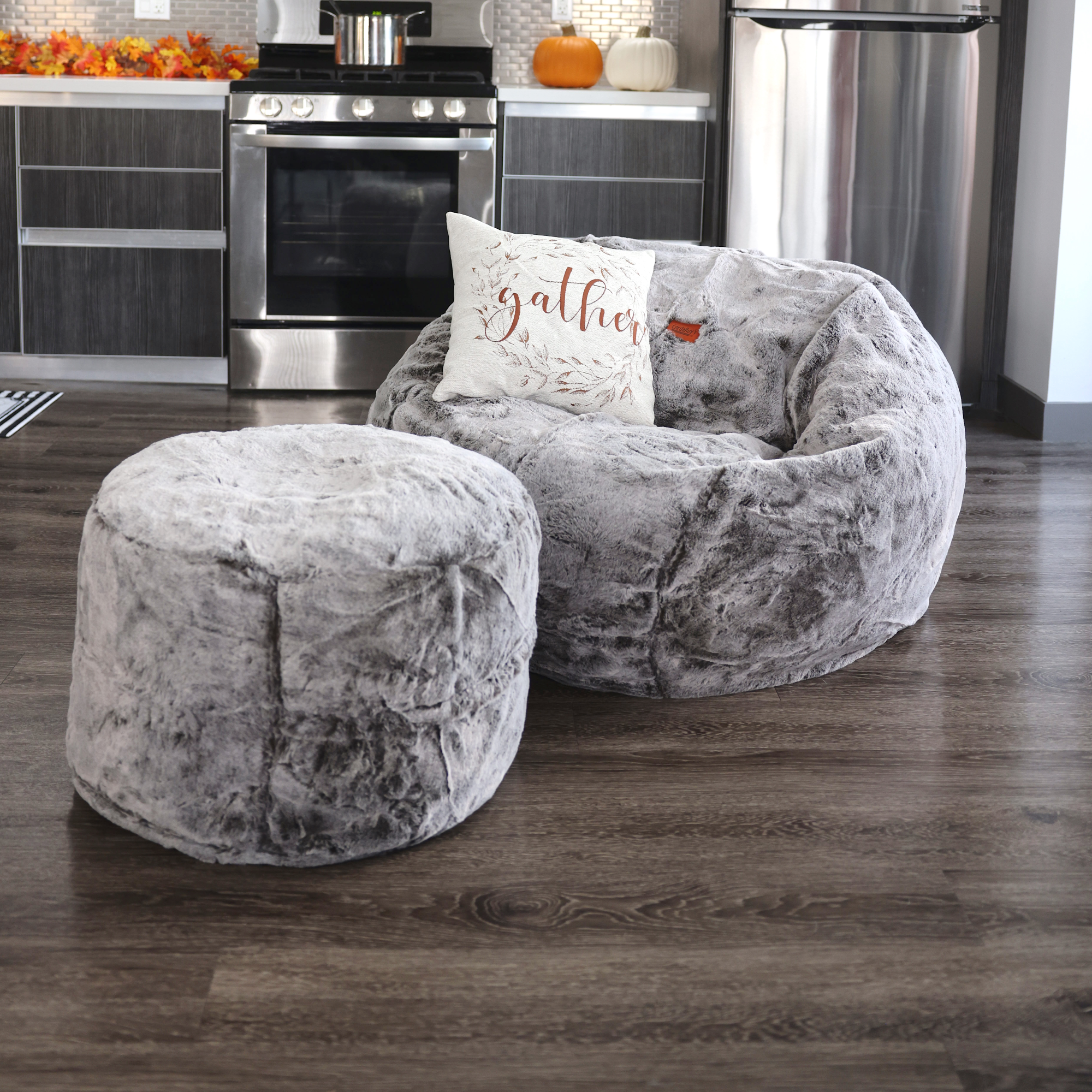 CordaRoy's Chinchilla Faux Fur Pouf Footstool Ottoman