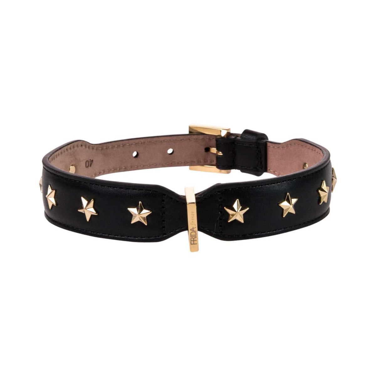 Leather Dog Collar in Black - Stud Star, Made in Italy