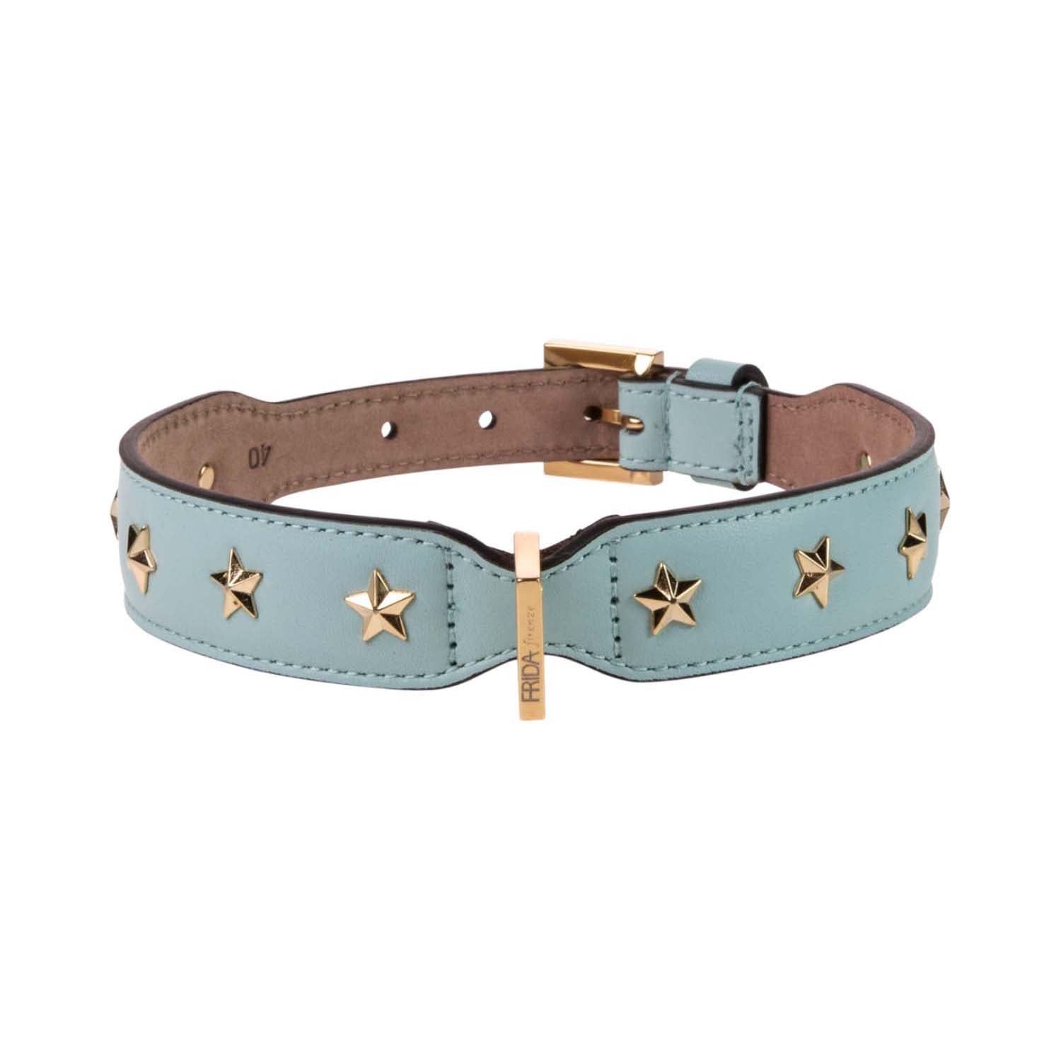 Leather Dog Collar in Cloud - Stud Star, Made in Italy