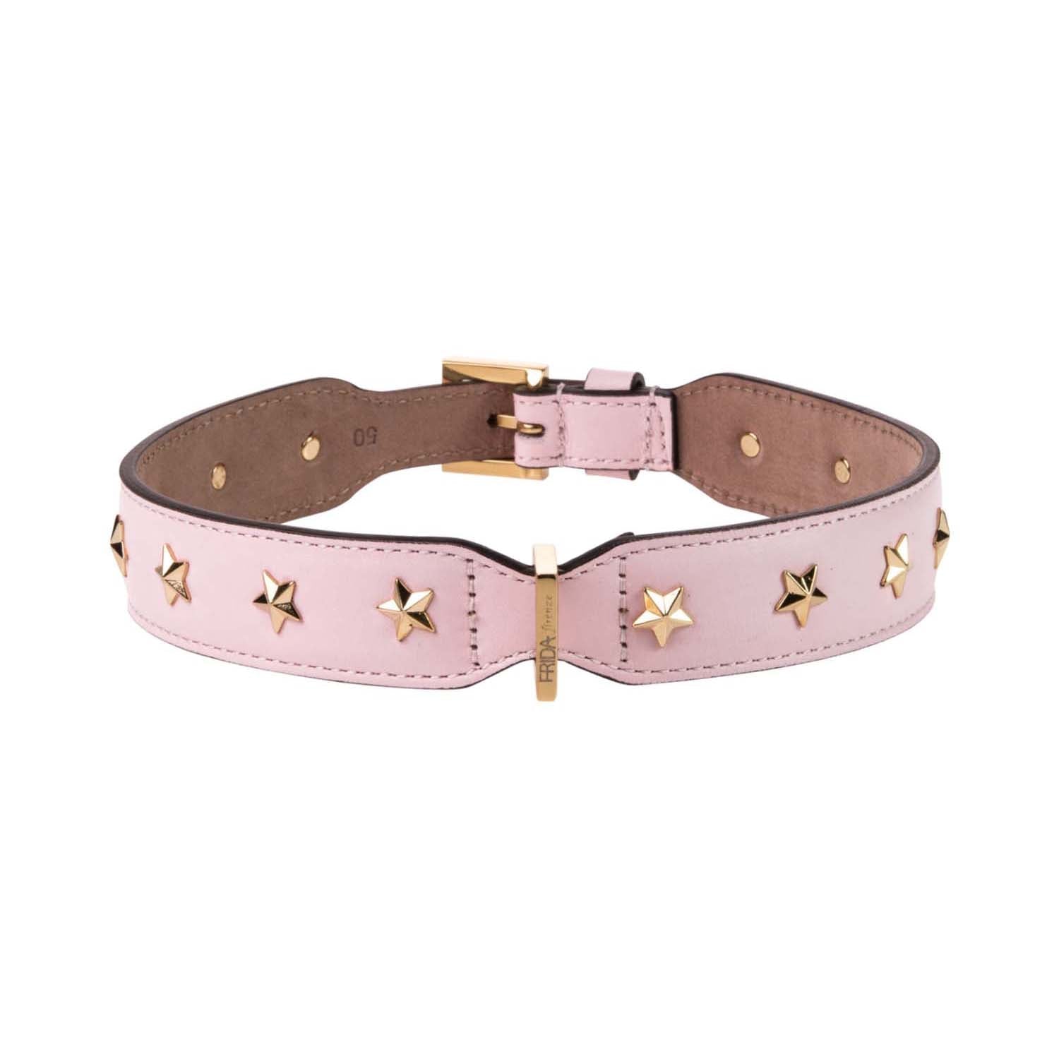 Leather Dog Collar in Pink - Stud Star, Made in Italy