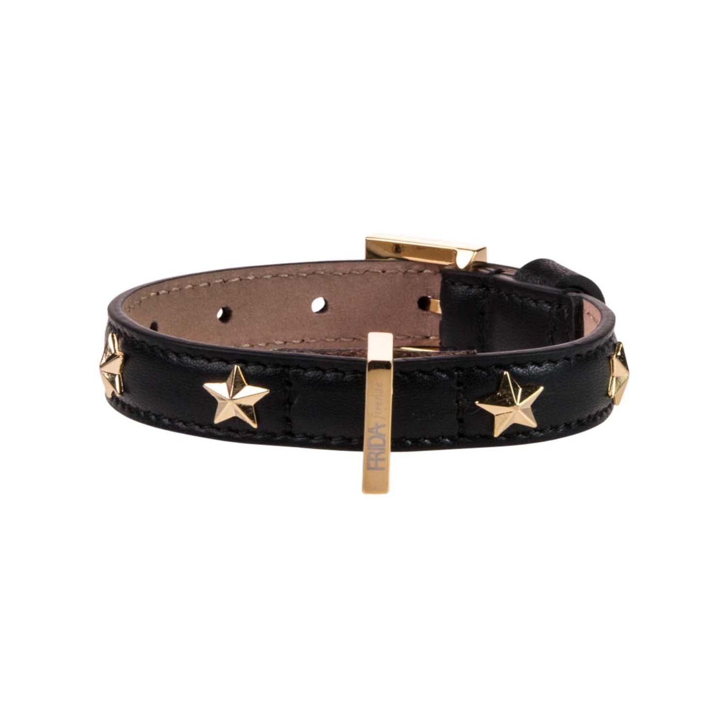 Leather Dog Collar in Black - Stud Star, Made in Italy