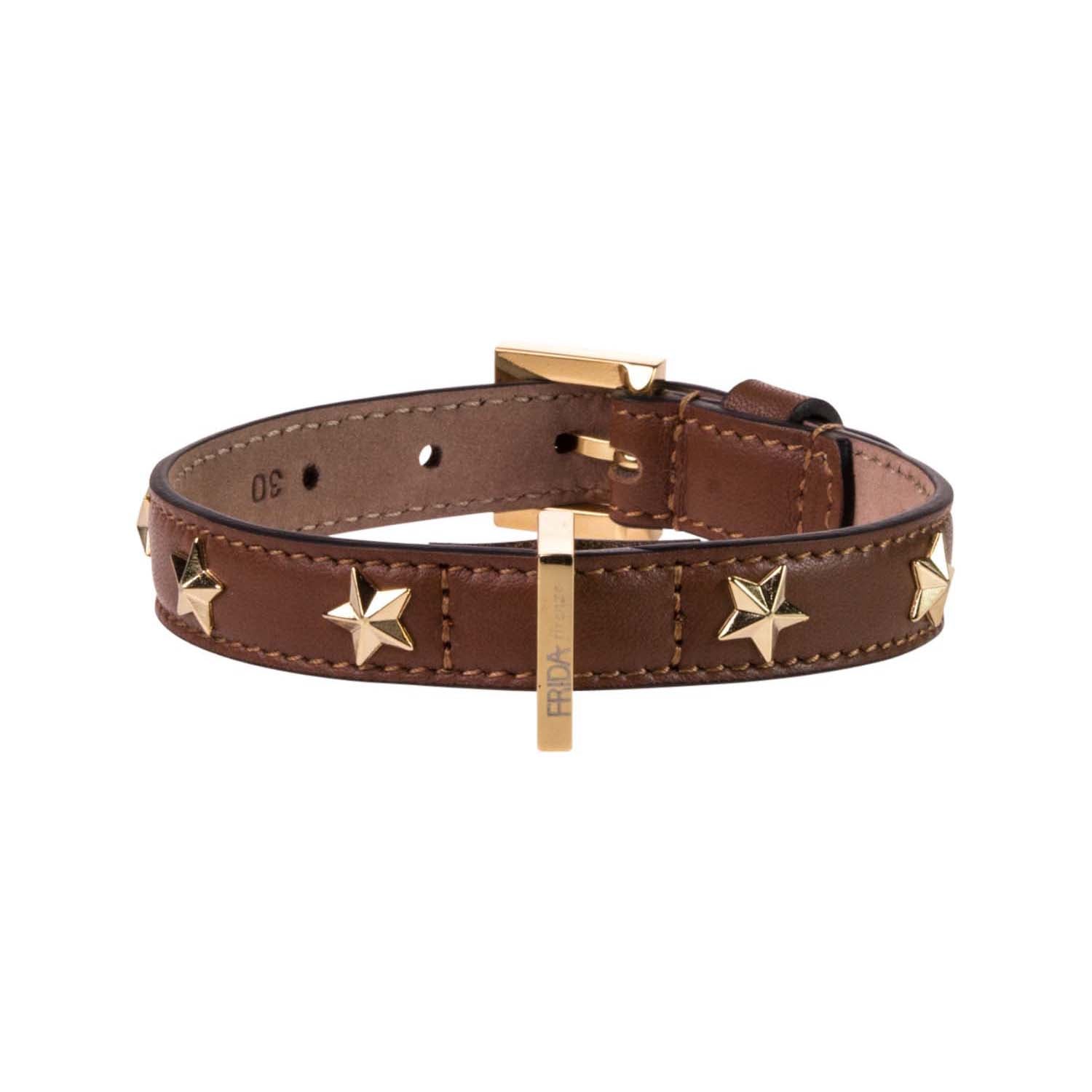 Leather Dog Collar in Brown - Stud Star, Made in Italy