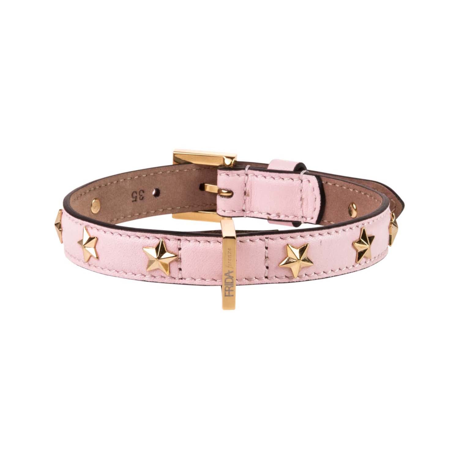 Leather Dog Collar in Pink - Stud Star, Made in Italy