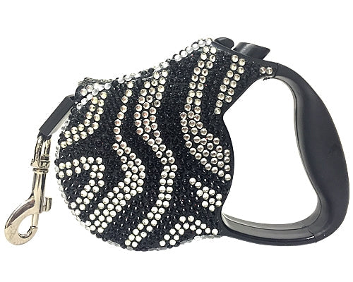 Parisian Pet Crystal Retractable Leash Zebra Silver