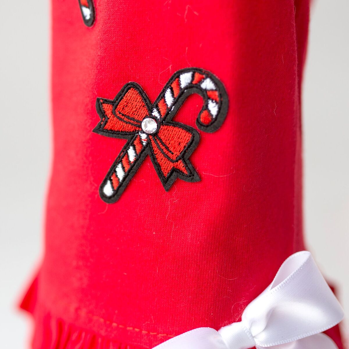 Hello Doggie Candy Cane Satin Cotton Crystal Dog Dress