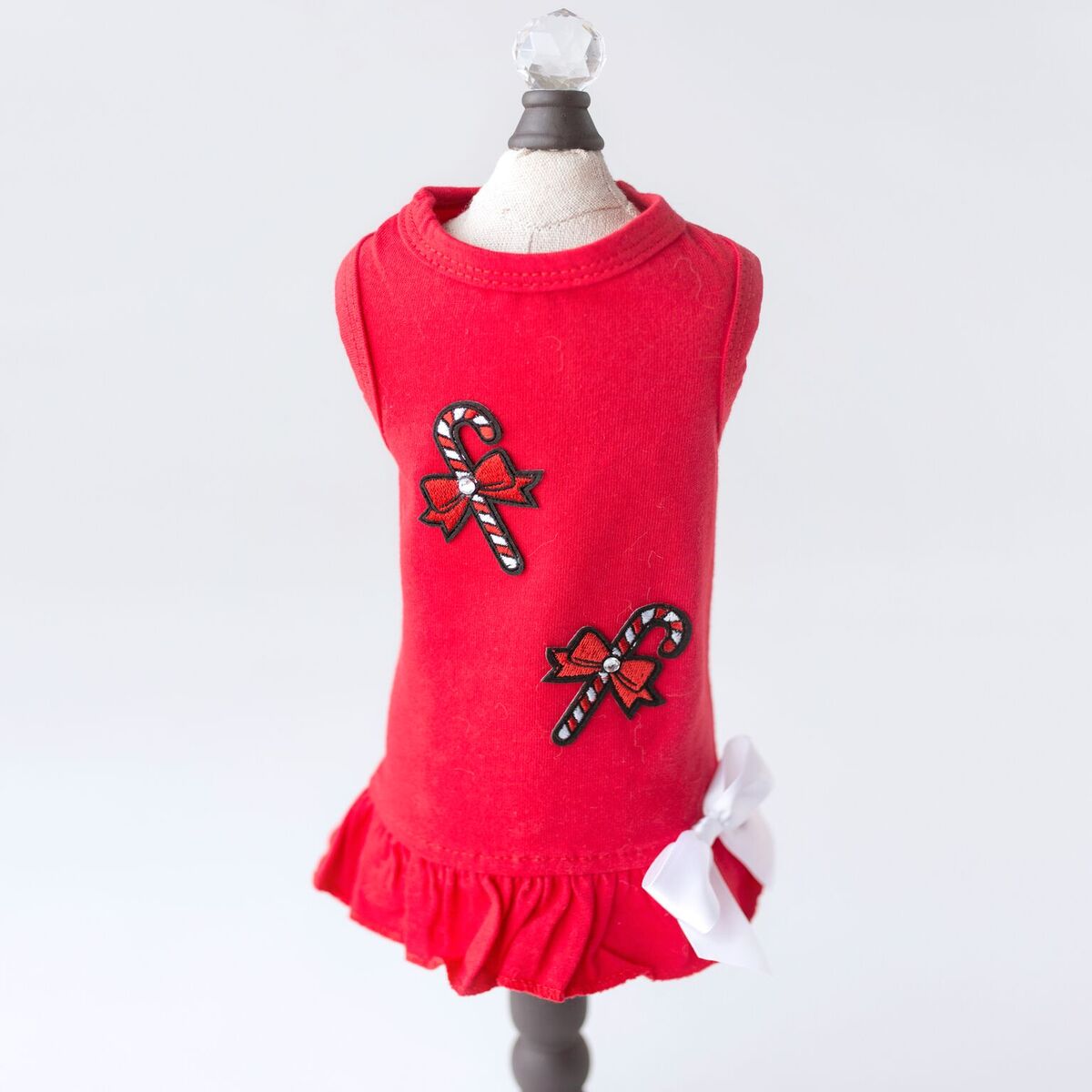 Hello Doggie Candy Cane Satin Cotton Crystal Dog Dress