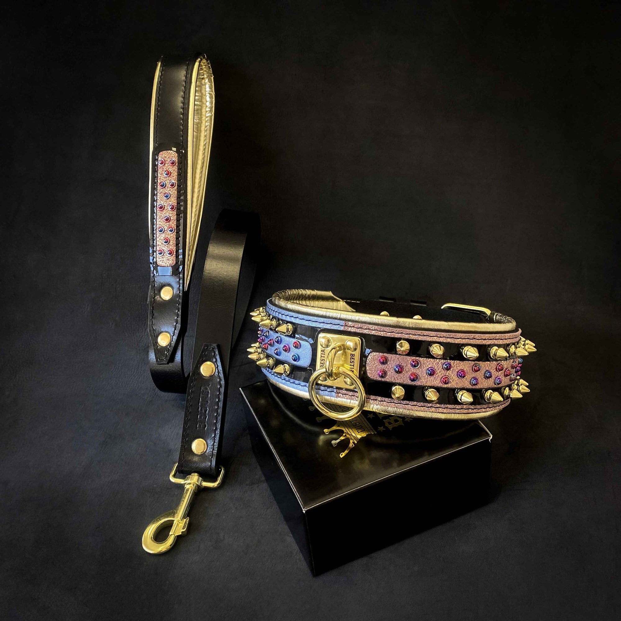 Bestia Candy Black Leather Dog Collar