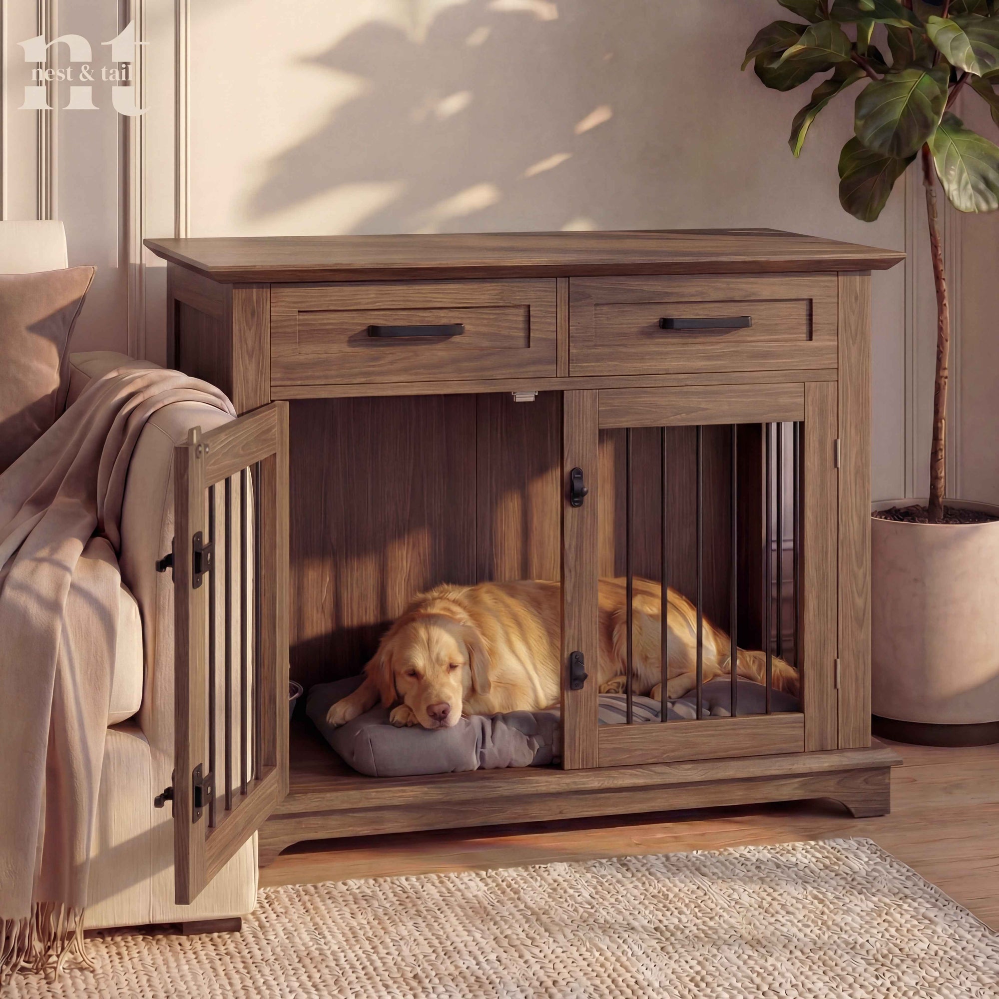 Nest & Tail Carlisle Console Furniture-Grade Dog Crate End Table