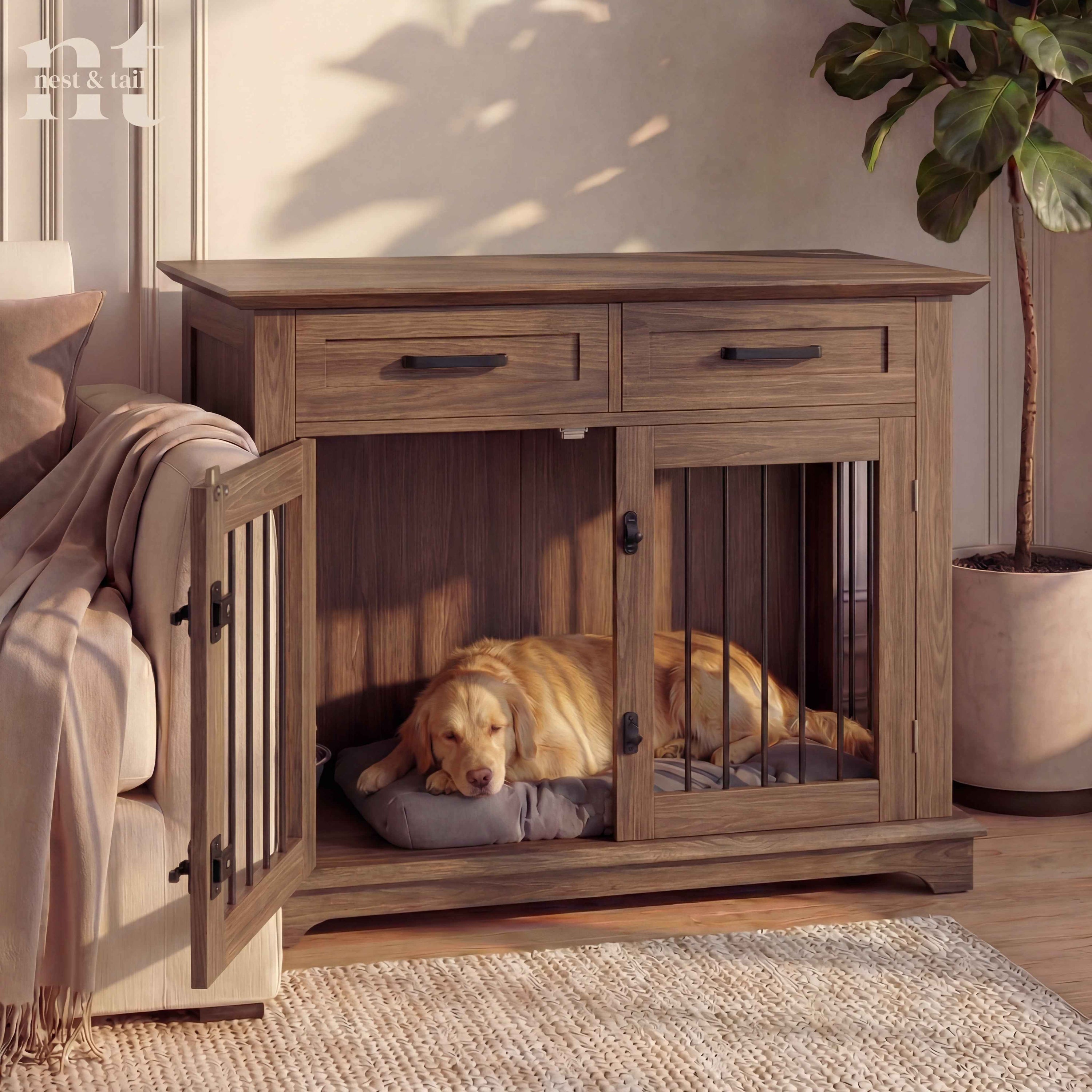 Nest & Tail Carlisle Console Furniture-Grade Dog Crate End Table