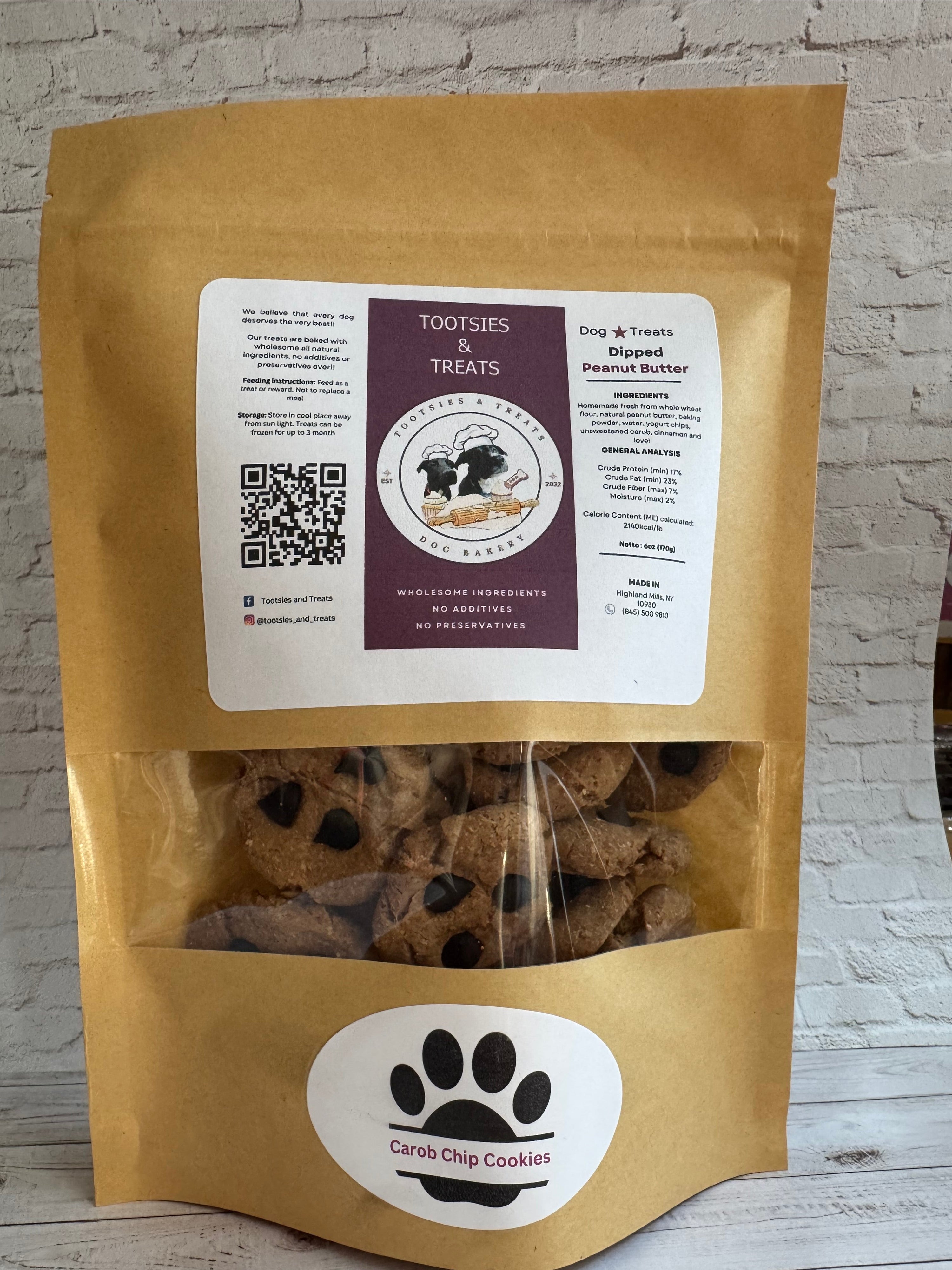 Tootsies & Treats Peanut Butter Carob Chip Cookies 6oz - HT Animal Supply