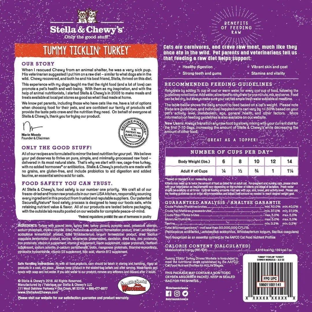 Stella & Chewys Freeze Dried Dinner Tummy Ticklin Turkey Cat Food