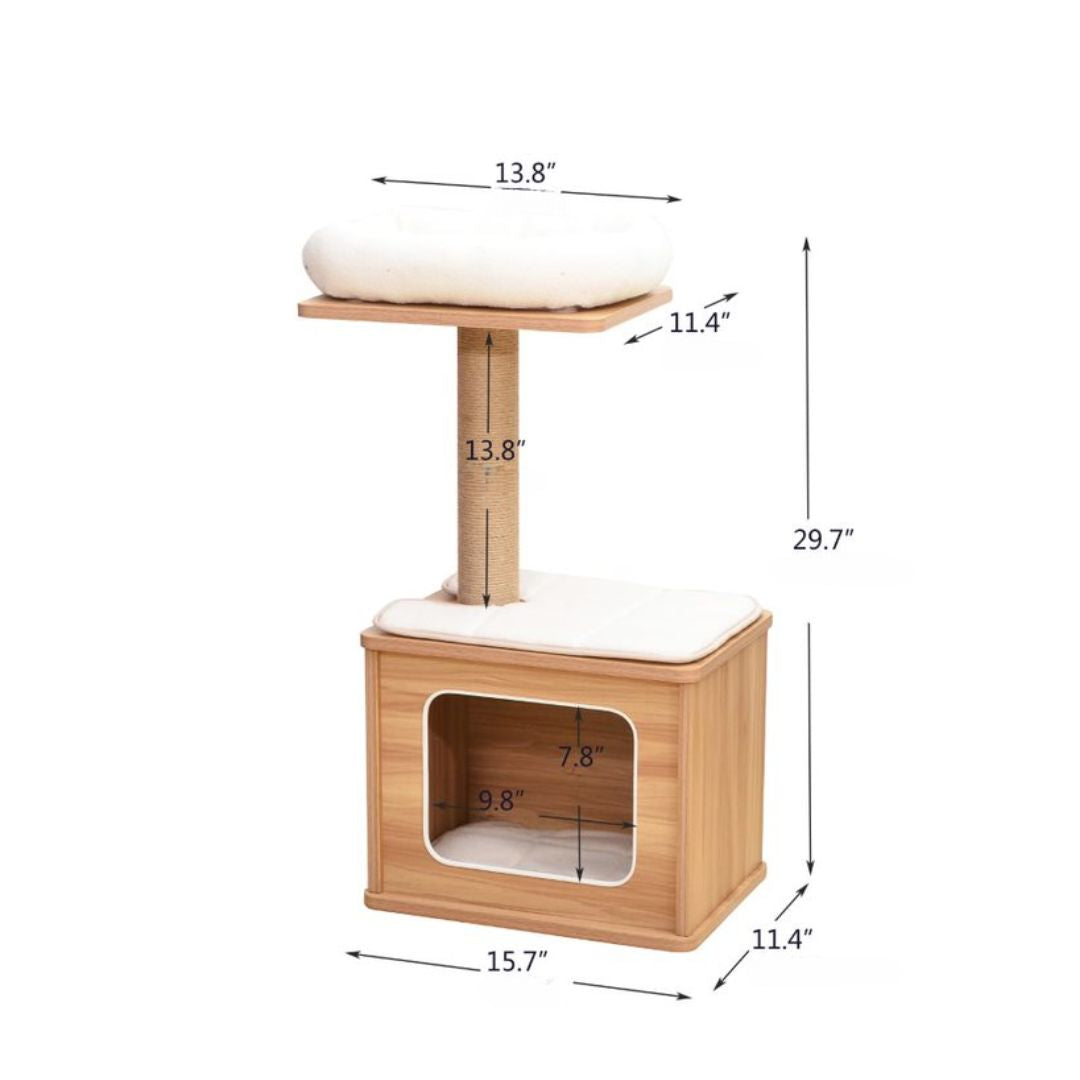 Cedar Wooden Cat Tree Condo with Natural Jute Rope Scratching Post