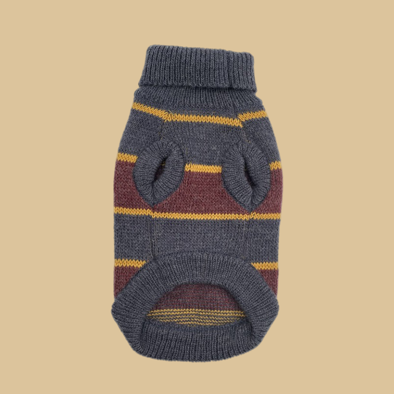 The Chai | Gray & Mustard Striped Turtleneck Dog Sweater