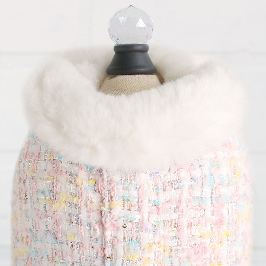 Hello Doggie Chantel Tweed Faux Fur Bubblegum Pink Dog Coat