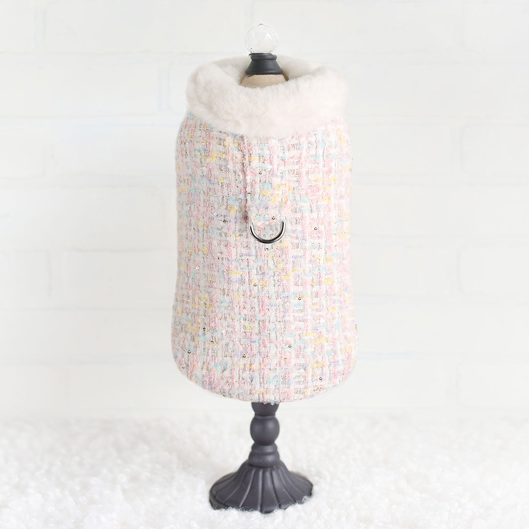 Hello Doggie Chantel Tweed Faux Fur Bubblegum Pink Dog Coat